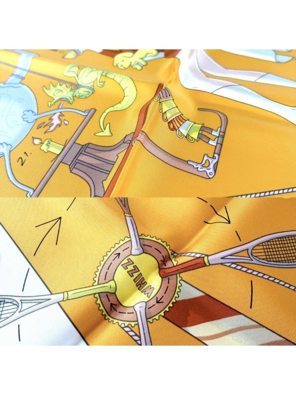 Hermes Scarf Carre 90 Tea for Two Large Silk Orange Multicolor - Picture 4 of 5